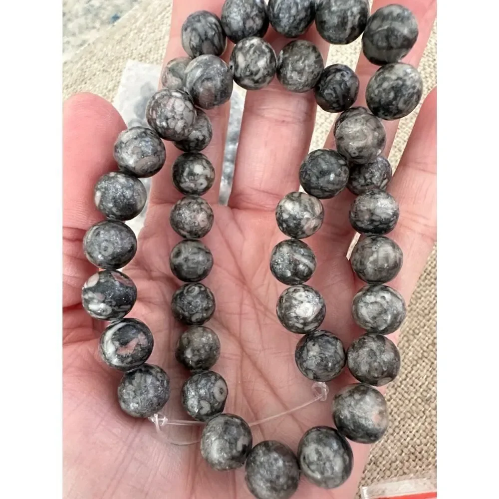 New Round Gray-Black Stone Beads